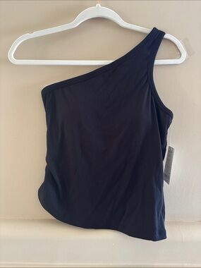 Athleta Signature Rib Asym Support Top. Black. Shelf bra. Small. NWT.